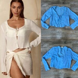 Monday Swimwear Santa Monica Tie Front Top in Azure Blue